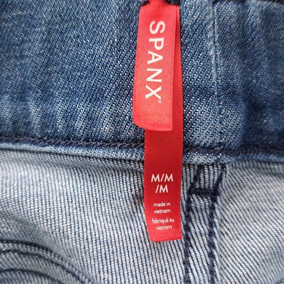 SPANX Flare Jeans Size Medium 2-Tone Mixed Indigo Wash Retro High Waist - Picture 6 of 11